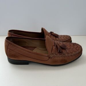 Johnston & Murphy Mens Loafers Sz 11 M Sheepskin Shoes Weave Tassels Brown Soft